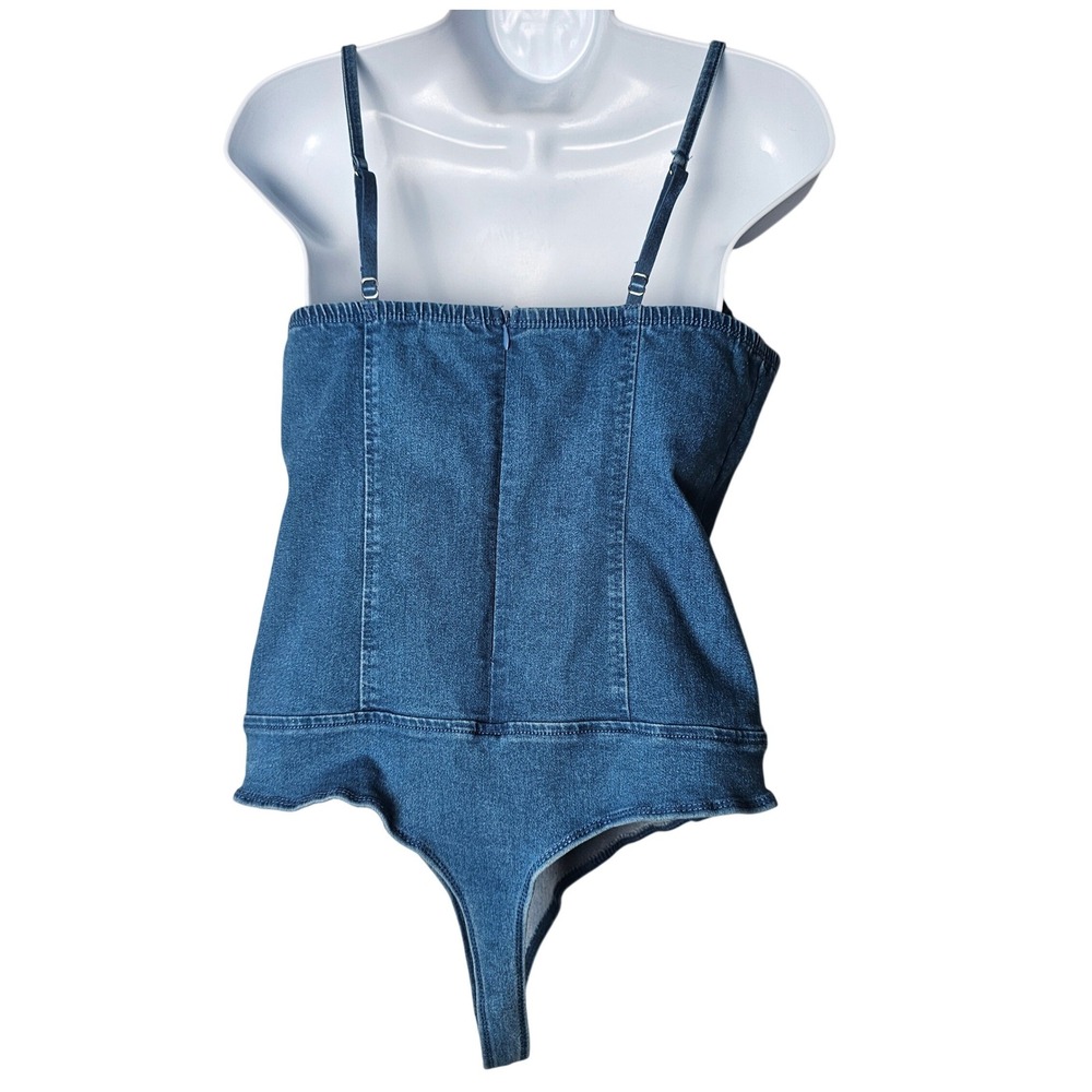 Haute Monde Denim Rhinestone Fringe Corset Bodysuit Blue Cowgirl Western Glam - Picture 4 of 10